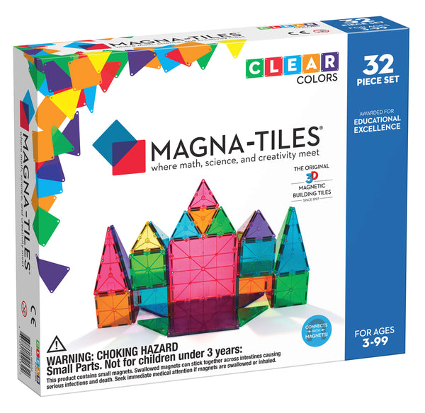 Magna Tiles 32 Piece Clear Colours Set, KidzInc Australia
