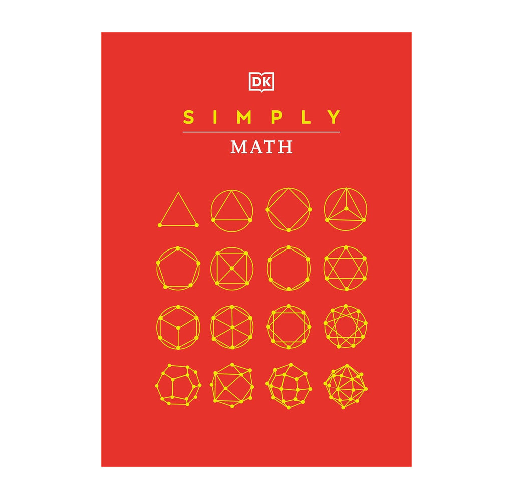 A red cover with images of different shapes on the cover drawn in yellow. 