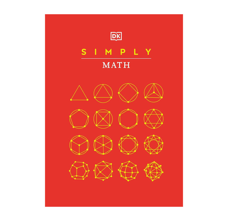 A red cover with images of different shapes on the cover drawn in yellow. 