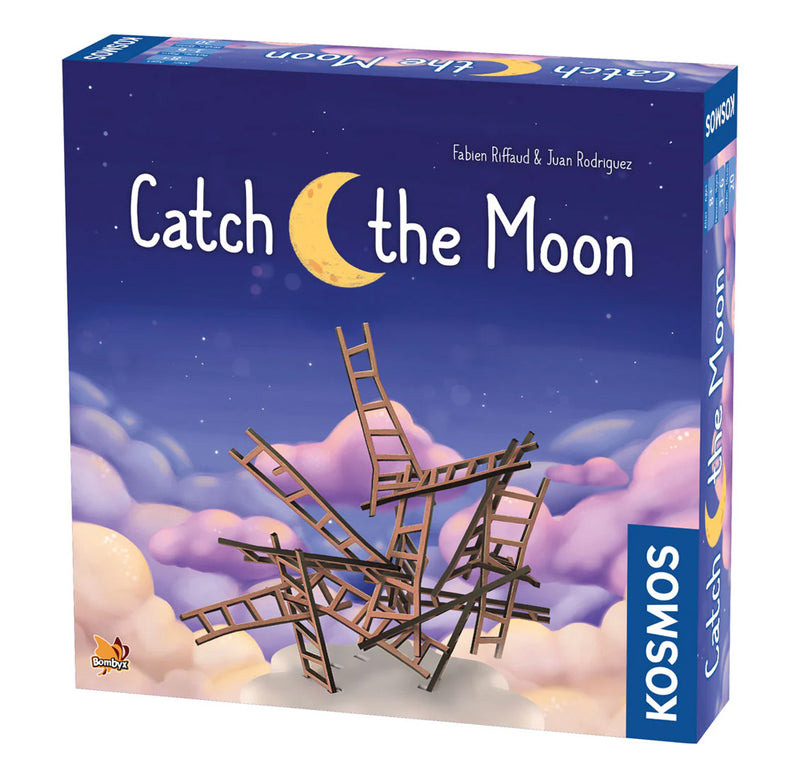 Purple clouds and stacked ladders are depicted on the front of a blue box.