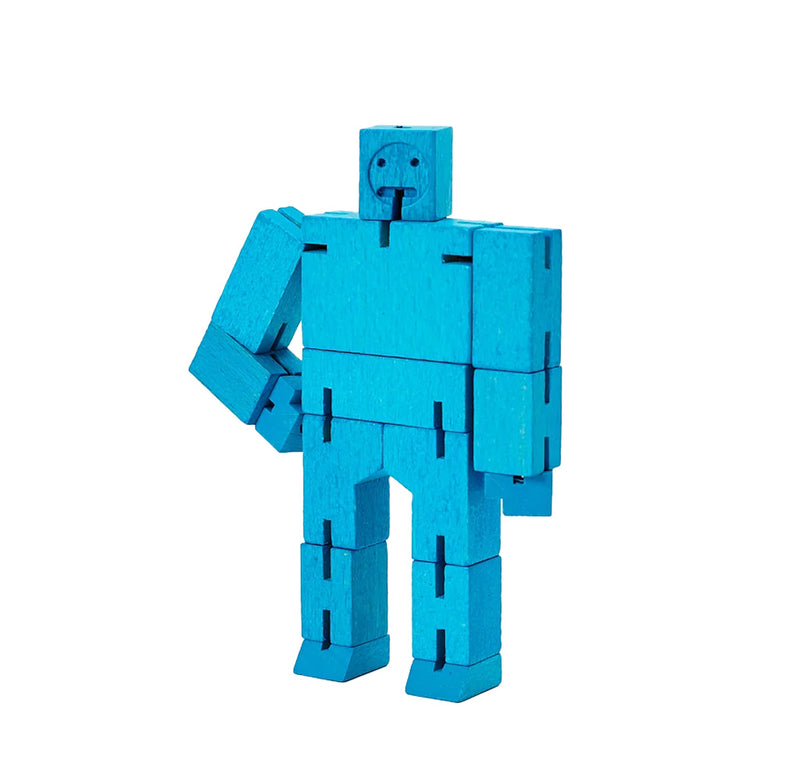 A blue humanoid blocky figure made of wood. 